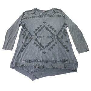 Jess & Jane Womens Sz Medium Tribal Aztec Western Uneven Hem Light Sweatshirt
